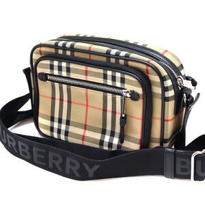 Burberry Check Leather Crossbody Bag Shoulder Beige Brown Black